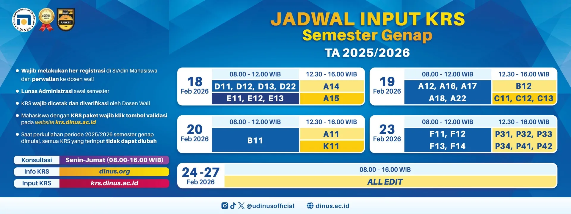 Jadwal Input KRS Semester Genap TA 2025/2026