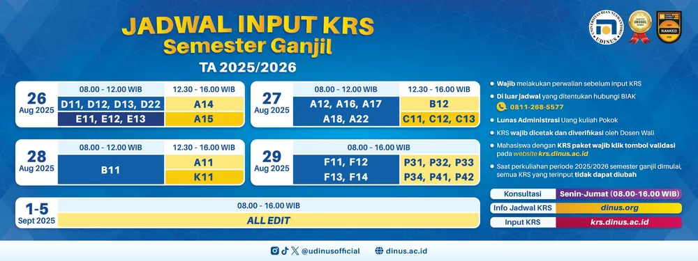 Jadwal Input KRS UDINUS Semester Ganjil TA 2025/2026